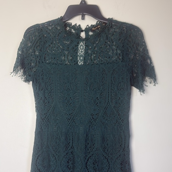 Dark Green Elegant High Neck Short Sleeves Lace Cocktail Party Dress Size S - Picture 4 of 11